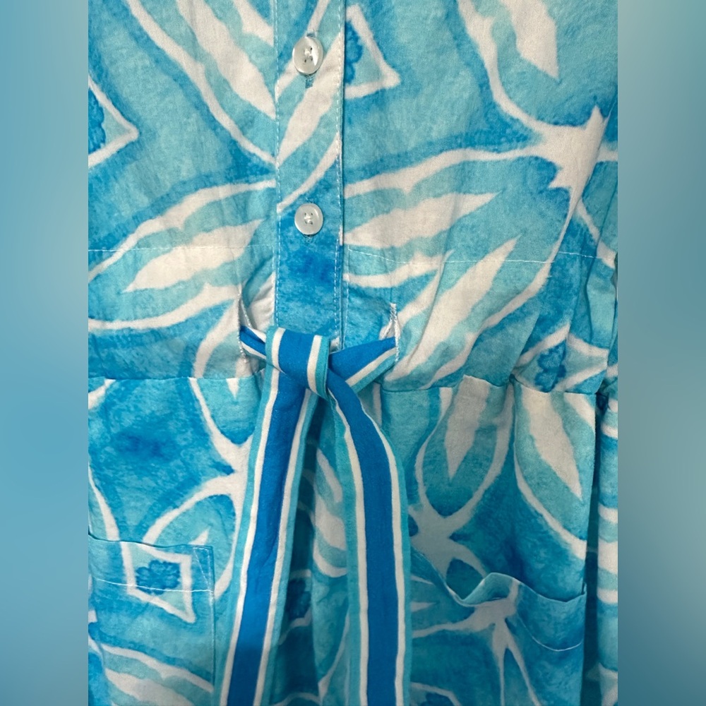 New Never Worn SZ S Islapayal Vibrant Blue Midi Shirt Dress tie waist - Picture 2 of 11